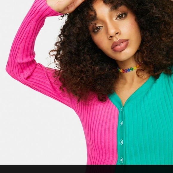 Dollskill Delia*s Two Toned Ribbed Sweater XS Flower Buttons Great condition - Picture 3 of 16